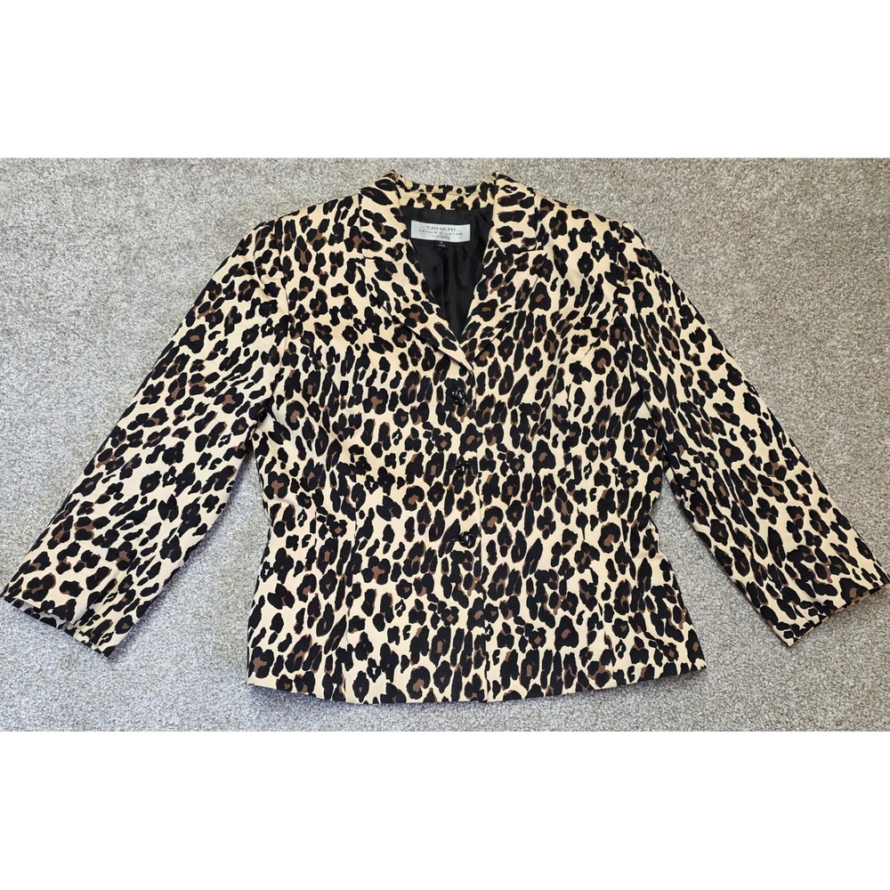 Tahari Arthur S Levine Classics Leopard Print Blazer Jacket Womens Size 10 306
